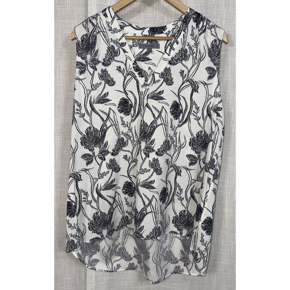 Classiques Entier Silk Floral Navy Blue Women's Sz XL Sleeveless Blouse Top‎